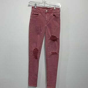 American Eagle Next Level Stretch size 00 Jegging pants mauve pink distressed